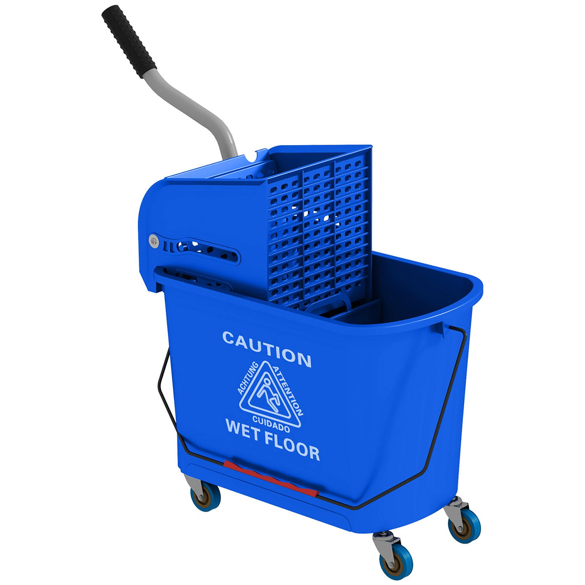 mop bucket with wringer, mop bucket on wheels for floor cleaning, 21 quart, separate dirty and clean water, blue