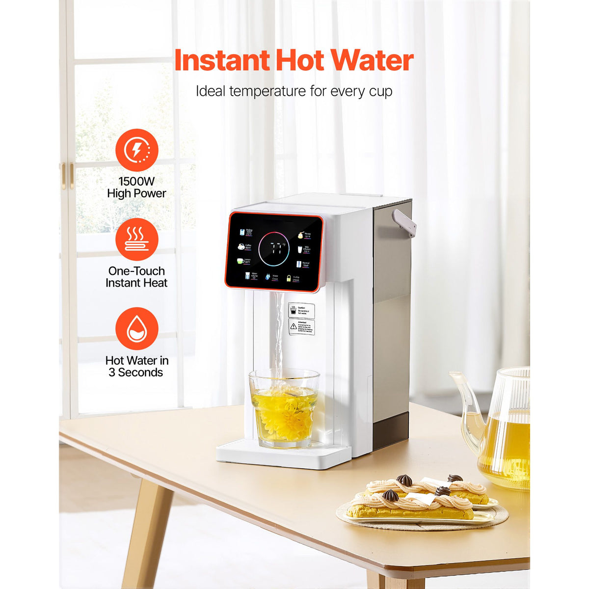 Instant Hot Water Dispenser, Countertop Boiling Water Dispenser with Adjustable 6 Temperatures & 7 Water Volumes, 101oz Removable Water Tank, Quick Heating with Touchscreen & Child Lock for Home