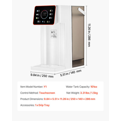 Instant Hot Water Dispenser, Countertop Boiling Water Dispenser with Adjustable 6 Temperatures & 7 Water Volumes, 101oz Removable Water Tank, Quick Heating with Touchscreen & Child Lock for Home