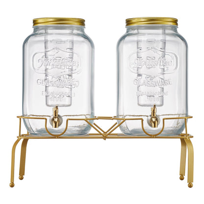 Beverage Dispenser, 2 Pack 2 Gallon Drink Dispensers for Parties, Glass Juice Dispenser with Metal Stand, Stainless Steel Spigot, Infuser, Iced Tea Lemonade Juice Water Dispensers for Parties