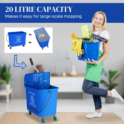 Mop Bucket with Wringer, Mop Bucket on Wheels for Floor Cleaning, 21 Quart, Separate Dirty and Clean Water, Blue