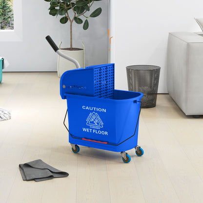 Mop Bucket with Wringer, Mop Bucket on Wheels for Floor Cleaning, 21 Quart, Separate Dirty and Clean Water, Blue