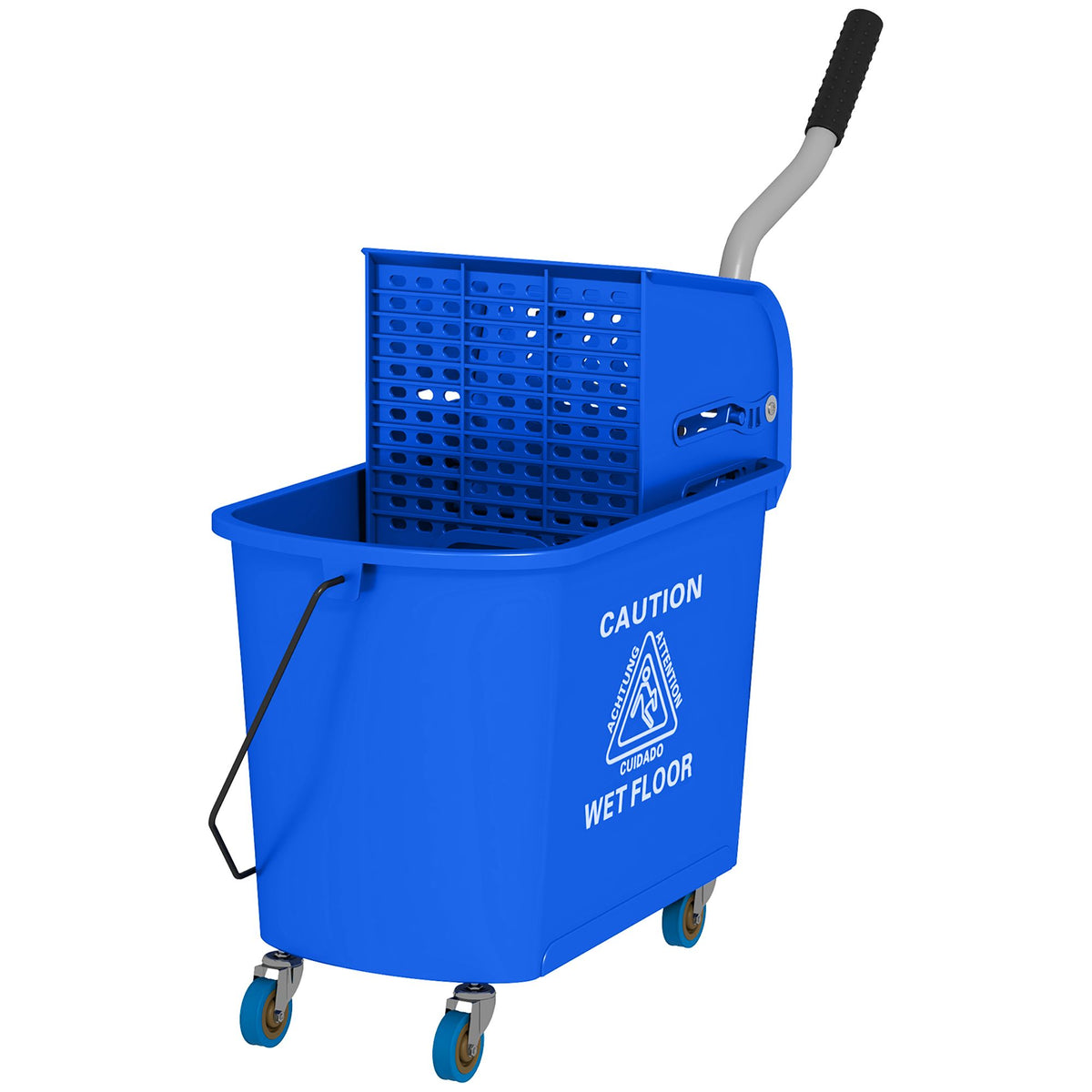 mop bucket with wringer, mop bucket on wheels for floor cleaning, 21 quart, separate dirty and clean water, blue