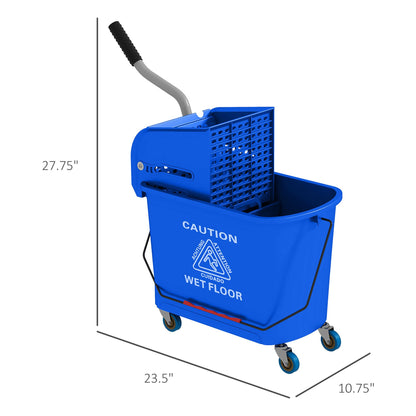 Mop Bucket with Wringer, Mop Bucket on Wheels for Floor Cleaning, 21 Quart, Separate Dirty and Clean Water, Blue