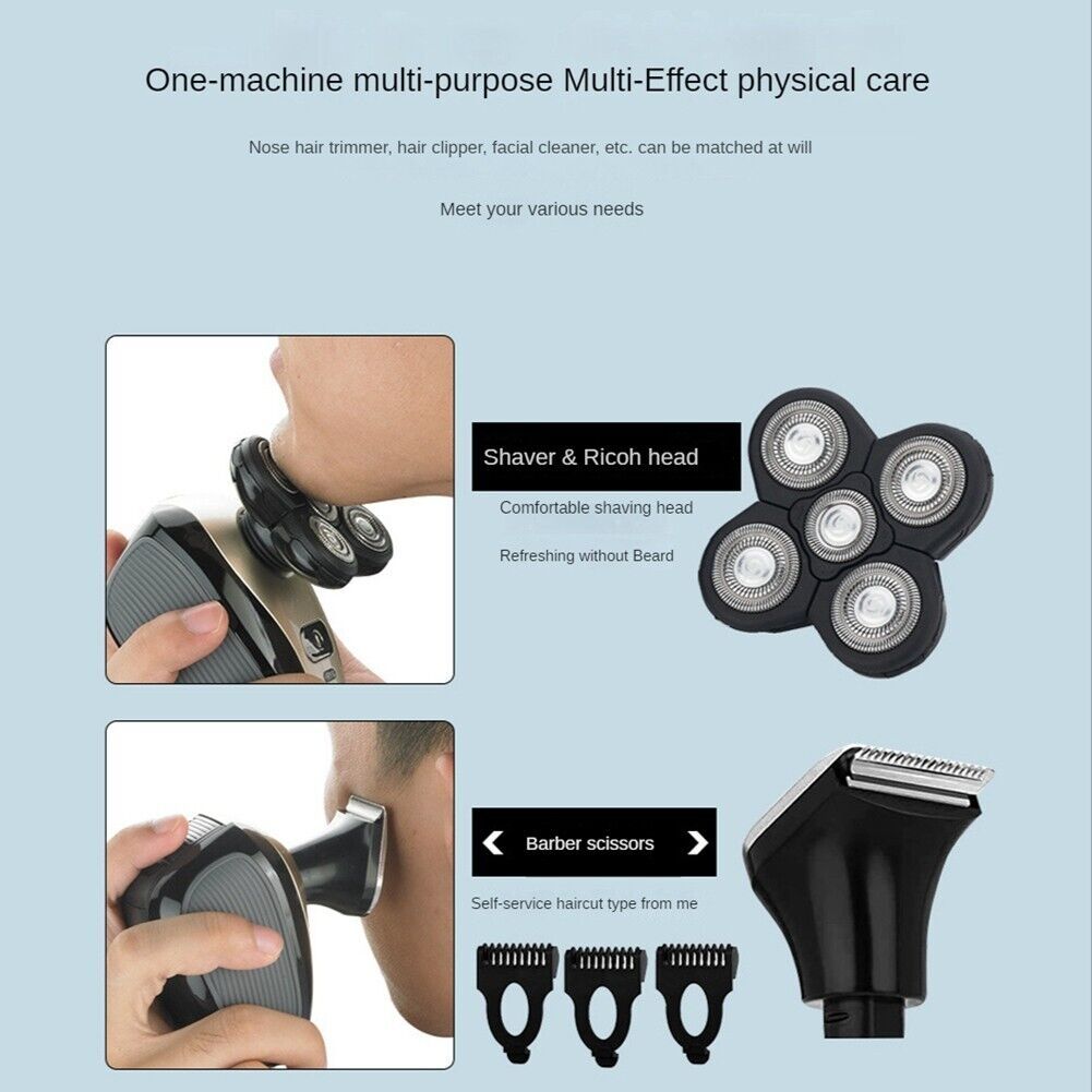 5-in-1 rotary electric shaver 4d rechargeable bald head hair beard trimmer razor