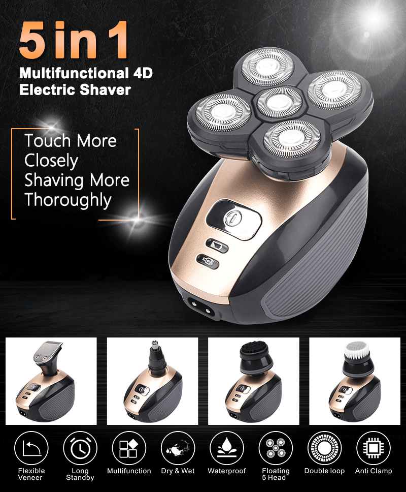 5-in-1 rotary electric shaver 4d rechargeable bald head hair beard trimmer razor