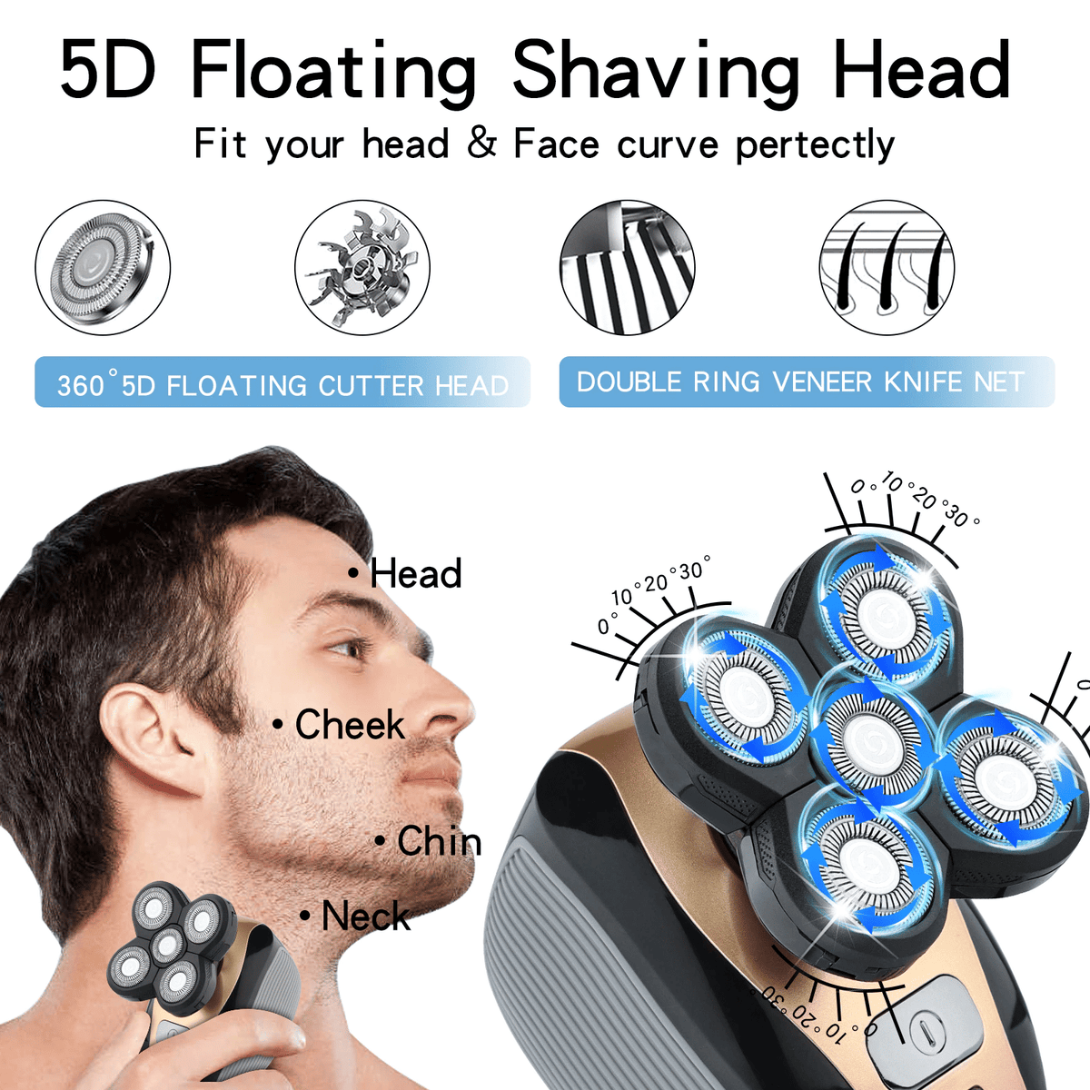 5-in-1 rotary electric shaver 4d rechargeable bald head hair beard trimmer razor