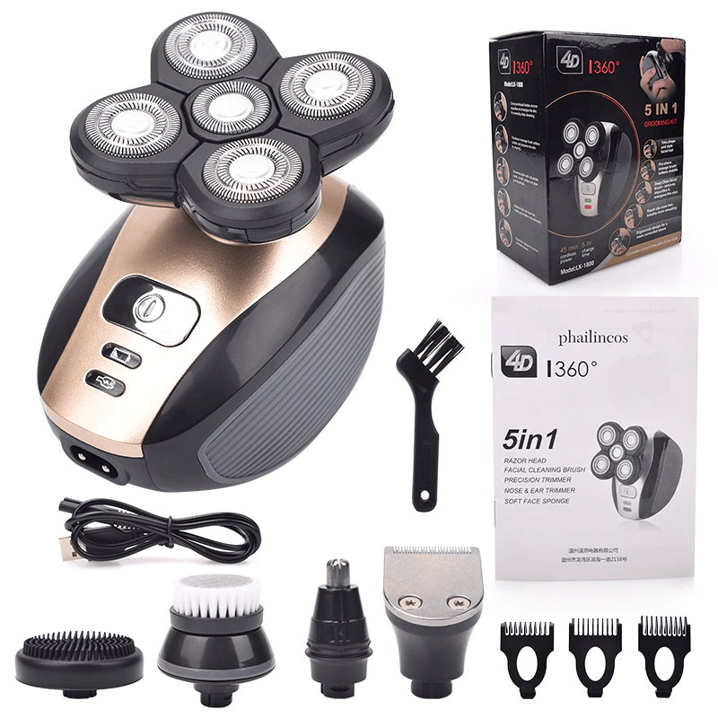 5-in-1 rotary electric shaver 4d rechargeable bald head hair beard trimmer razor