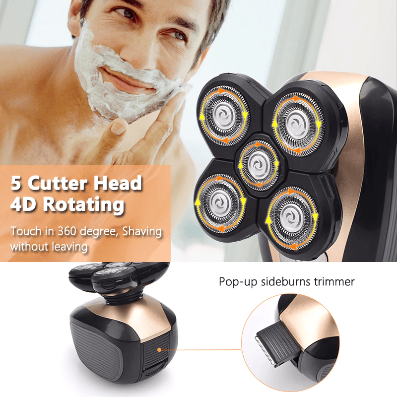 5-in-1 rotary electric shaver 4d rechargeable bald head hair beard trimmer razor