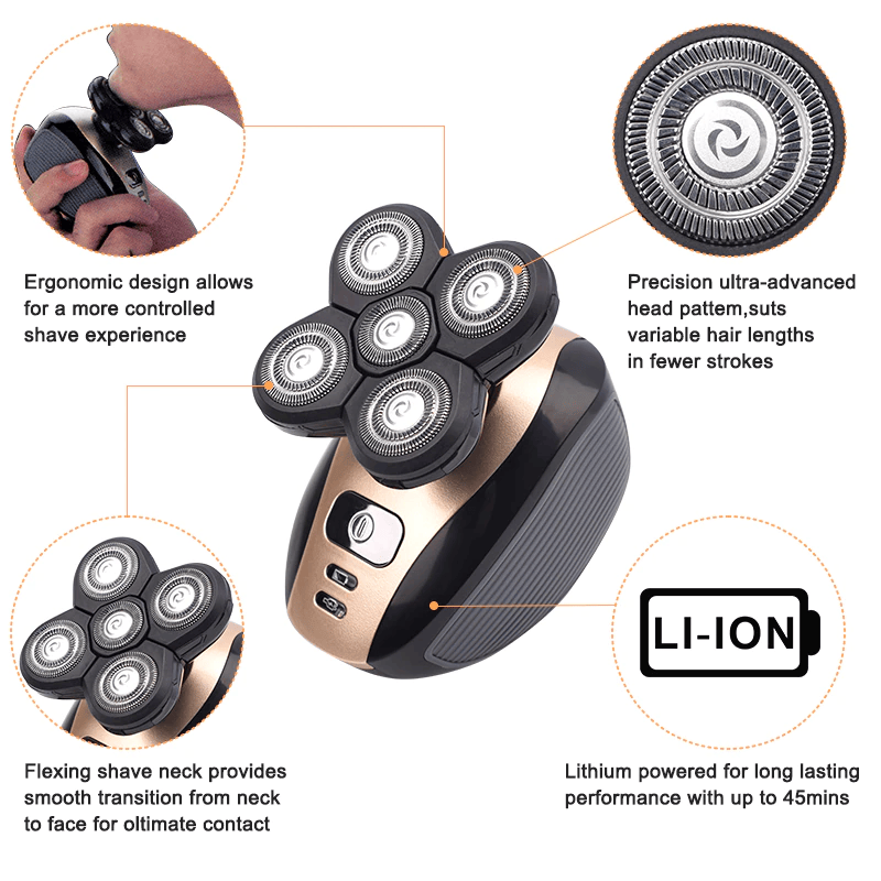 5-in-1 rotary electric shaver 4d rechargeable bald head hair beard trimmer razor