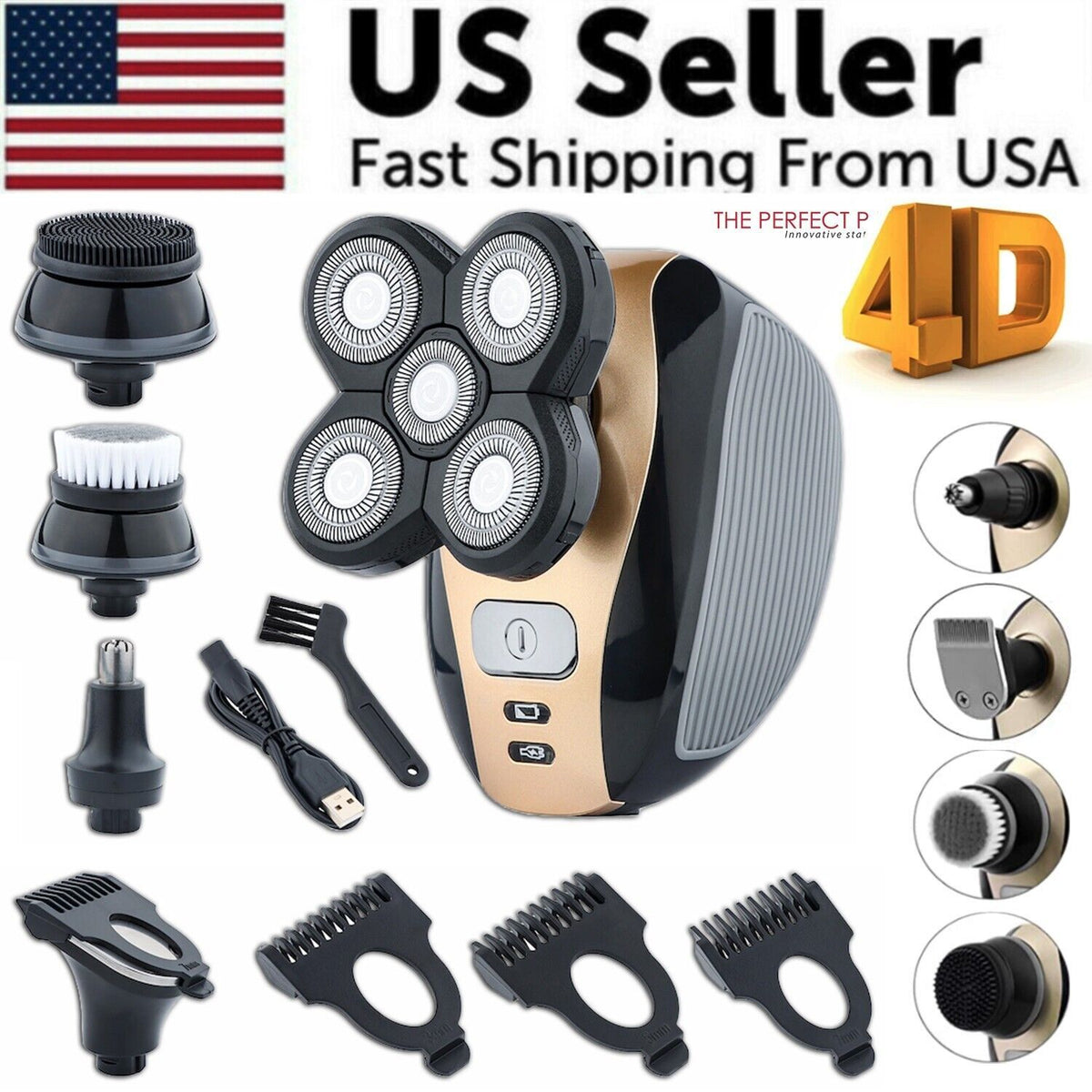 5-in-1 rotary electric shaver 4d rechargeable bald head hair beard trimmer razor
