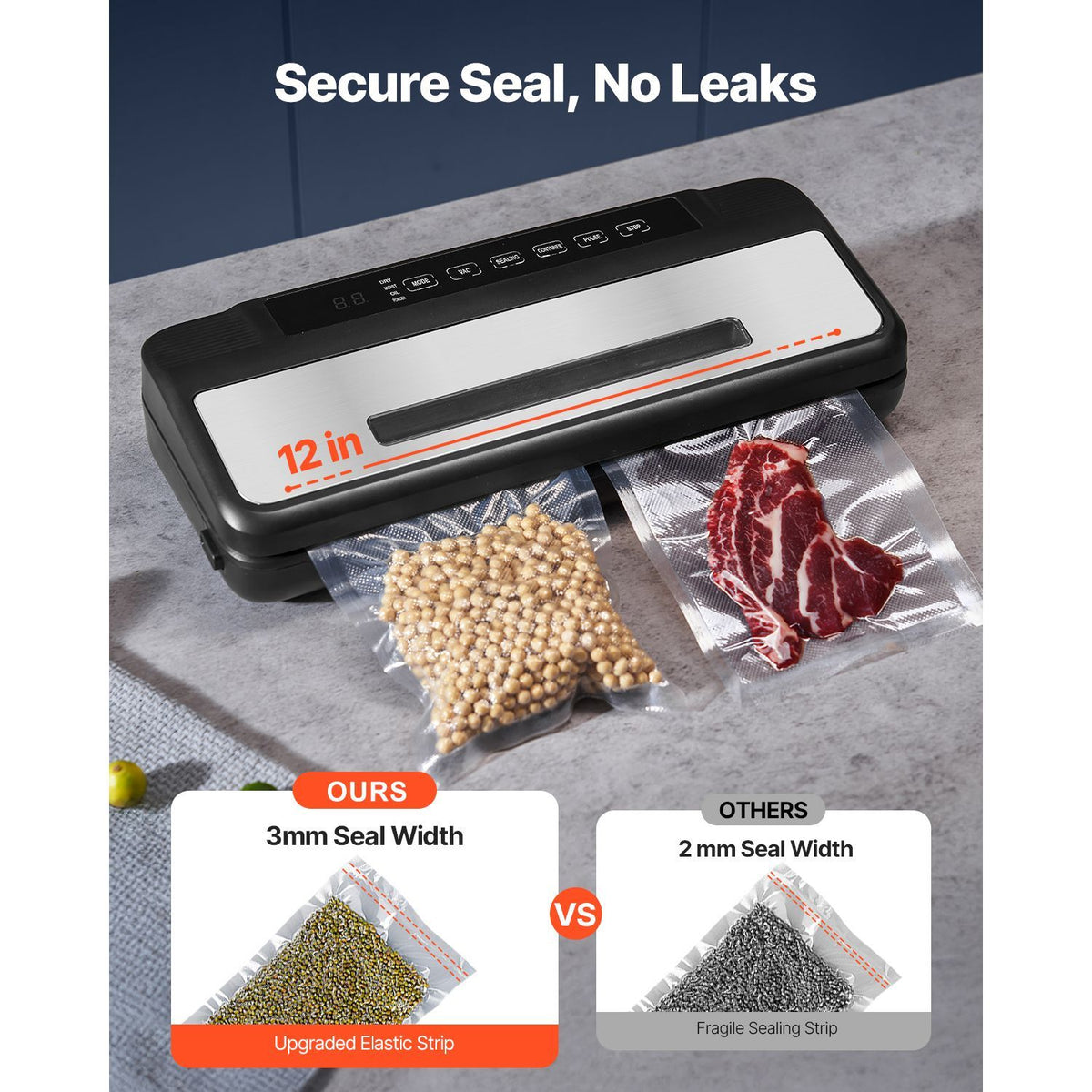Vacuum Sealer Machine, 80Kpa 120W Powerful Compact Food Sealer, 7-in-1 Multi-Functional Food Vacuum Sealer, Automatic Air Sealing System with Built-in Cutter with 10 Vacuum Bags & 1 Bag Roll