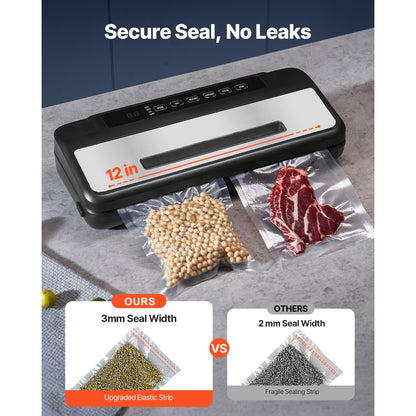 Vacuum Sealer Machine, 80Kpa 120W Powerful Compact Food Sealer, 7-in-1 Multi-Functional Food Vacuum Sealer, Automatic Air Sealing System with Built-in Cutter with 10 Vacuum Bags & 1 Bag Roll