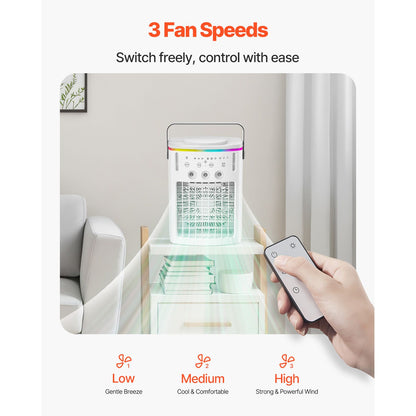 Portable Air Conditioner, 4-in-1 Evaporative Air Cooler with Remote Control, 3-Speed Mini Air Conditioner with Timer, 3 Mist Levels, 1L Water Tank, 120° Oscillating Mini AC Fan for