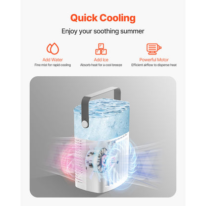 Portable Air Conditioner, 4-in-1 Evaporative Air Cooler with Remote Control, 3-Speed Mini Air Conditioner with Timer, 3 Mist Levels, 1L Water Tank, 120° Oscillating Mini AC Fan for