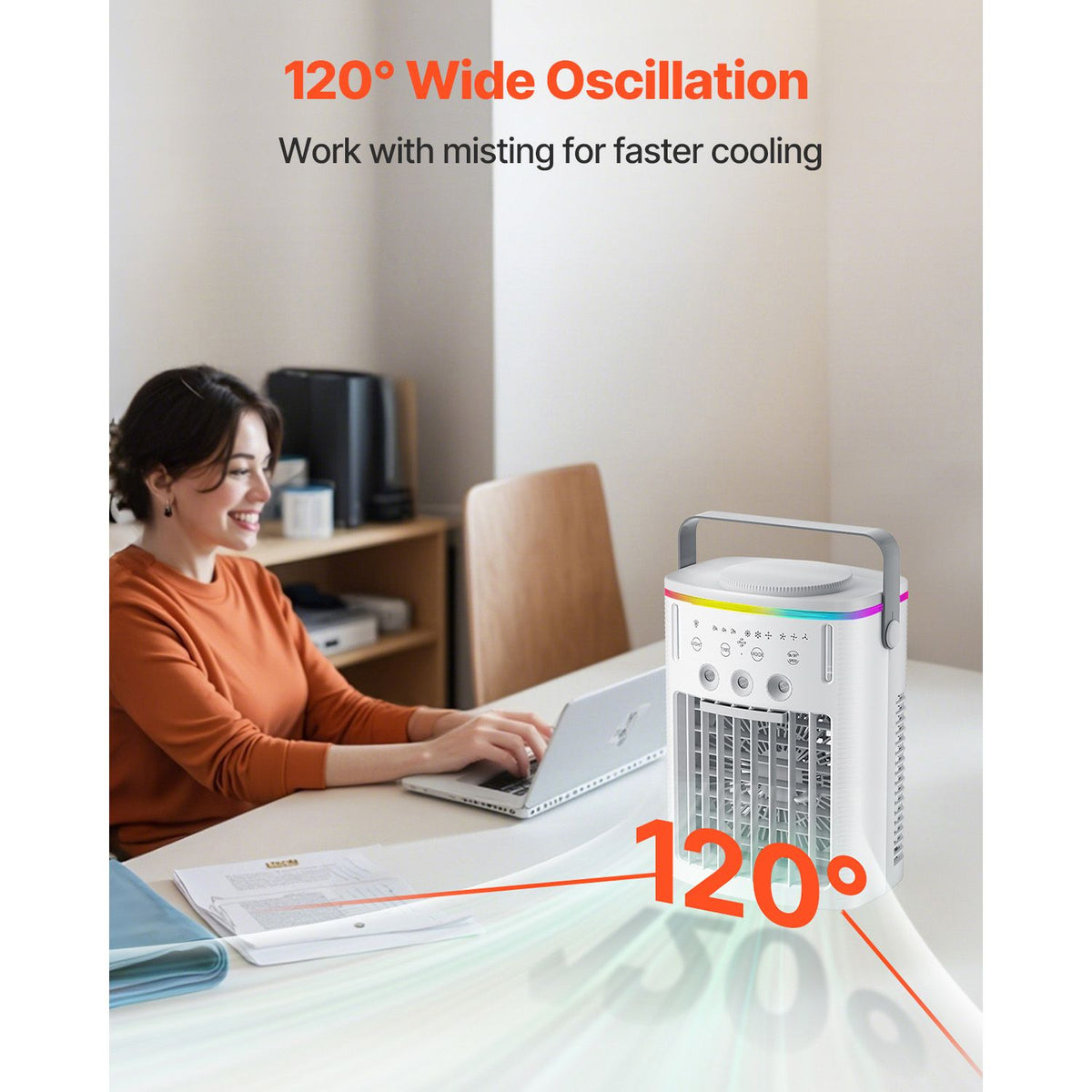 portable air conditioner, 4-in-1 evaporative air cooler with remote control, 3-speed mini air conditioner with timer, 3 mist levels, 1l water tank, 120° oscillating mini ac fan for