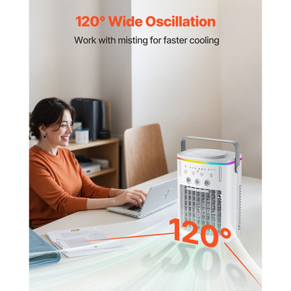 Portable Air Conditioner, 4-in-1 Evaporative Air Cooler with Remote Control, 3-Speed Mini Air Conditioner with Timer, 3 Mist Levels, 1L Water Tank, 120° Oscillating Mini AC Fan for