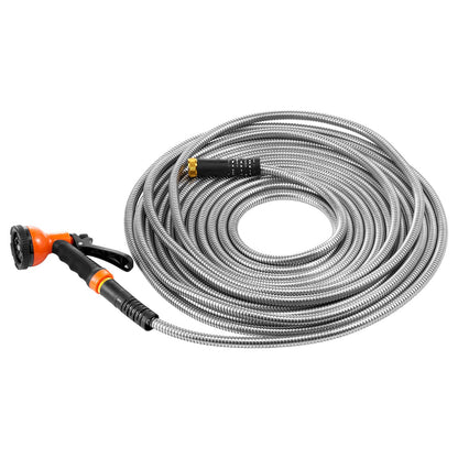 Metal Garden Hose 100 ft, Rust Proof Stainless Steel Water Hose, Heavy Duty Backyard Hose with 10 Function Nozzle, No-Kink & Flexible Water Pipe, Lightweight Metal Hose for Yard, O