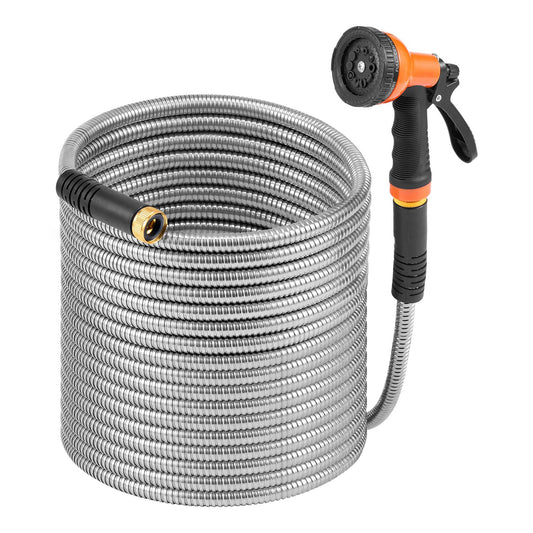 Metal Garden Hose 100 ft, Rust Proof Stainless Steel Water Hose, Heavy Duty Backyard Hose with 10 Function Nozzle, No-Kink & Flexible Water Pipe, Lightweight Metal Hose for Yard, O