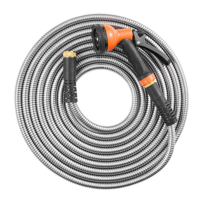 Metal Garden Hose 100 ft, Rust Proof Stainless Steel Water Hose, Heavy Duty Backyard Hose with 10 Function Nozzle, No-Kink & Flexible Water Pipe, Lightweight Metal Hose for Yard, O
