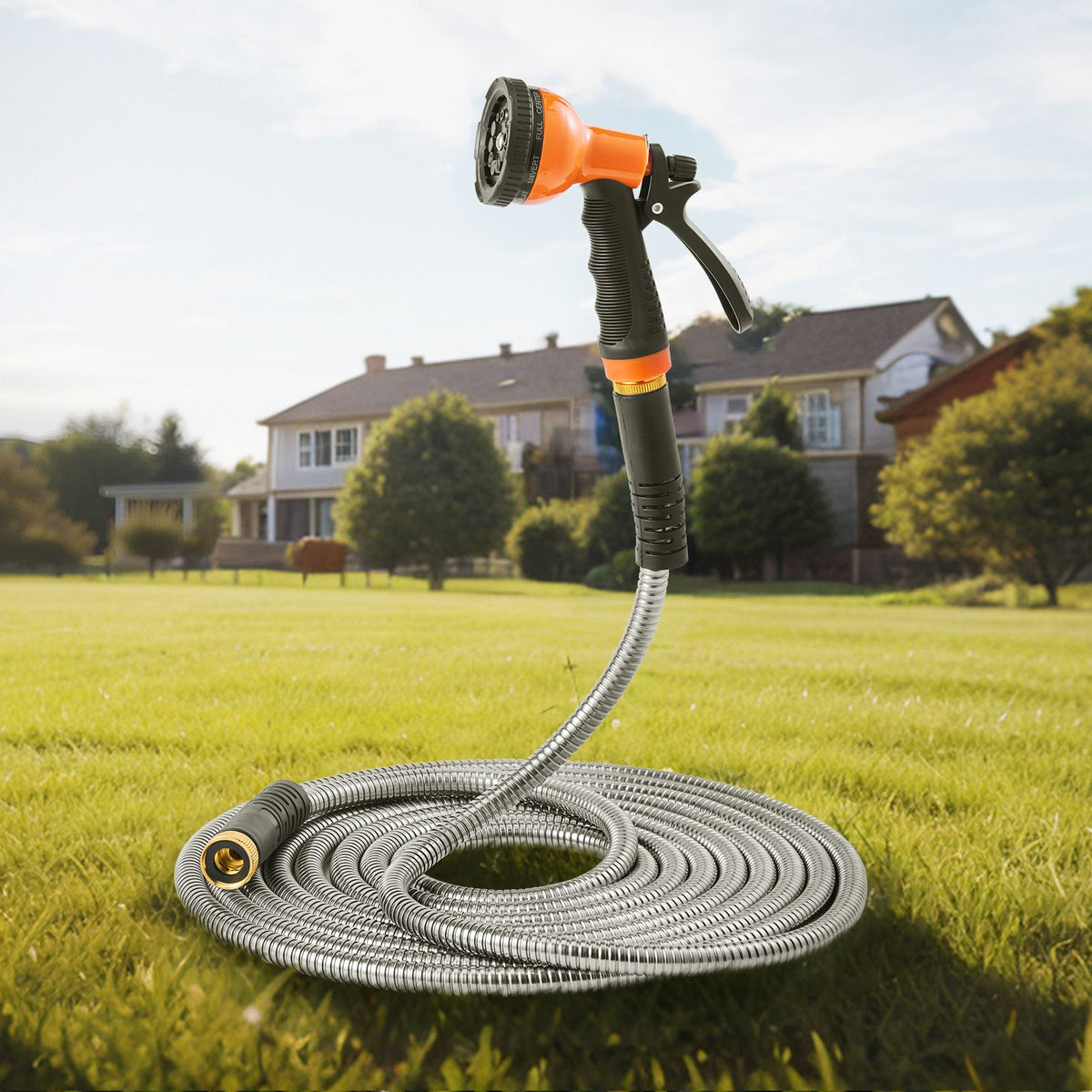 Metal Garden Hose 100 ft, Rust Proof Stainless Steel Water Hose, Heavy Duty Backyard Hose with 10 Function Nozzle, No-Kink & Flexible Water Pipe, Lightweight Metal Hose for Yard, O