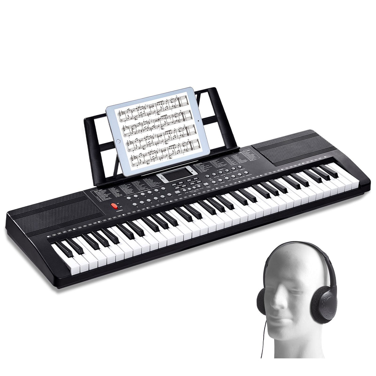 61 Key Digital Keyboard Piano, 200 Tones 200 Rhythms, Electric Portable Piano Keyboard Kit with 60 Demo Songs Built-In Dual Speakers Headphones, Piano Stickers for Beginners Learni