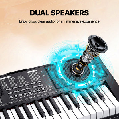 61 Key Digital Keyboard Piano, 200 Tones 200 Rhythms, Electric Portable Piano Keyboard Kit with 60 Demo Songs Built-In Dual Speakers Headphones, Piano Stickers for Beginners Learni