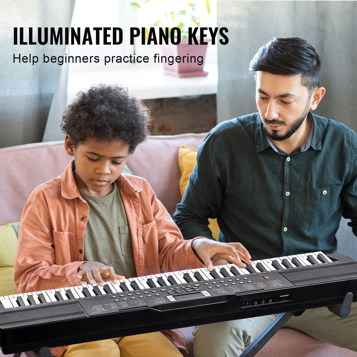 61 key digital keyboard piano, 200 tones 200 rhythms, electric portable piano keyboard kit with 60 demo songs built-in dual speakers headphones, piano stickers for beginners learni