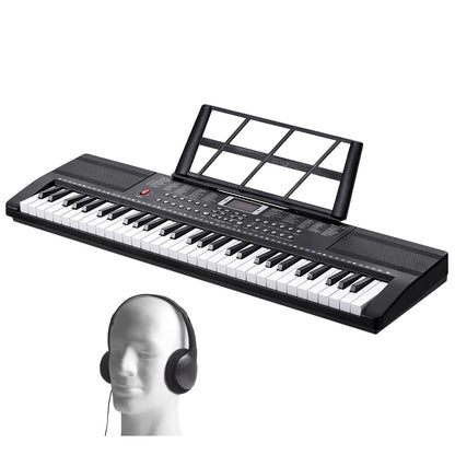 61 Key Digital Keyboard Piano, 200 Tones 200 Rhythms, Electric Portable Piano Keyboard Kit with 60 Demo Songs Built-In Dual Speakers Headphones, Piano Stickers for Beginners Learni
