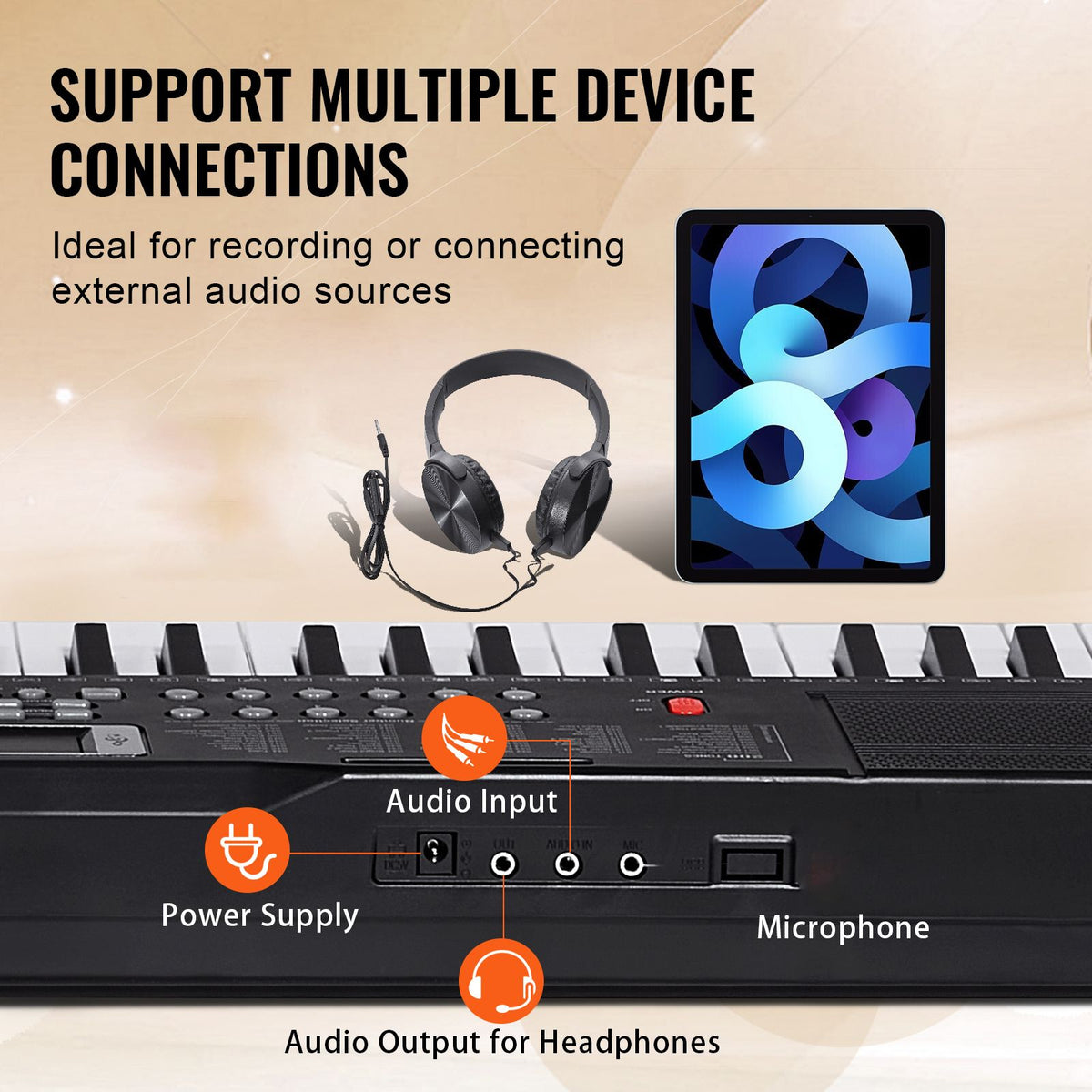 61 Key Digital Keyboard Piano, 200 Tones 200 Rhythms, Electric Portable Piano Keyboard Kit with 60 Demo Songs Built-In Dual Speakers Headphones, Piano Stickers for Beginners Learni
