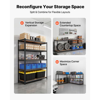 Storage Shelves, 5-Tier Adjustable, 3000 lbs Capacity, Heavy Duty Garage Storage Shelving Unit, Metal Utility Rack Shelf, for Garage Workshop Warehouse Basement, 48.35" W x 24.37" D x 71.38" H