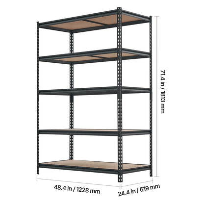 Storage Shelves, 5-Tier Adjustable, 3000 lbs Capacity, Heavy Duty Garage Storage Shelving Unit, Metal Utility Rack Shelf, for Garage Workshop Warehouse Basement, 48.35" W x 24.37" D x 71.38" H