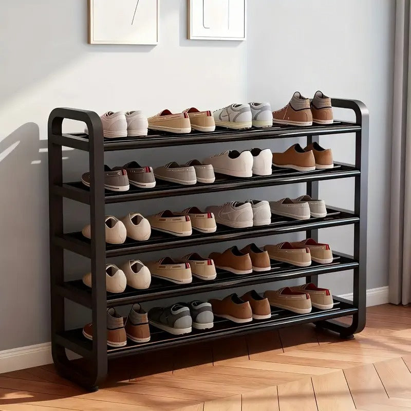 5-tier metal and plastic shoe rack organizer – space-saving narrow floor shoe storage shelf, durable multi-layer iron design, no wood, easy assembly, ideal for entryways, dorms, an