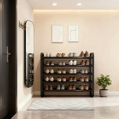 5-Tier Metal and Plastic Shoe Rack Organizer – Space-Saving Narrow Floor Shoe Storage Shelf, Durable Multi-Layer Iron Design, No Wood, Easy Assembly, Ideal for Entryways, Dorms, an