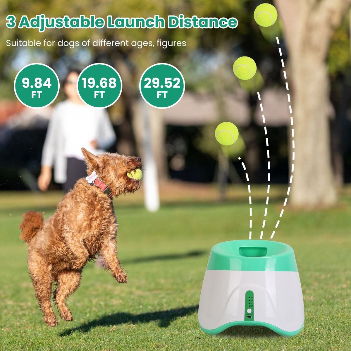 automatic dog ball launcher included 6 tennis balls dog with 3 adjustable launch distance interactive ball thrower fetch machine for small medium dogs