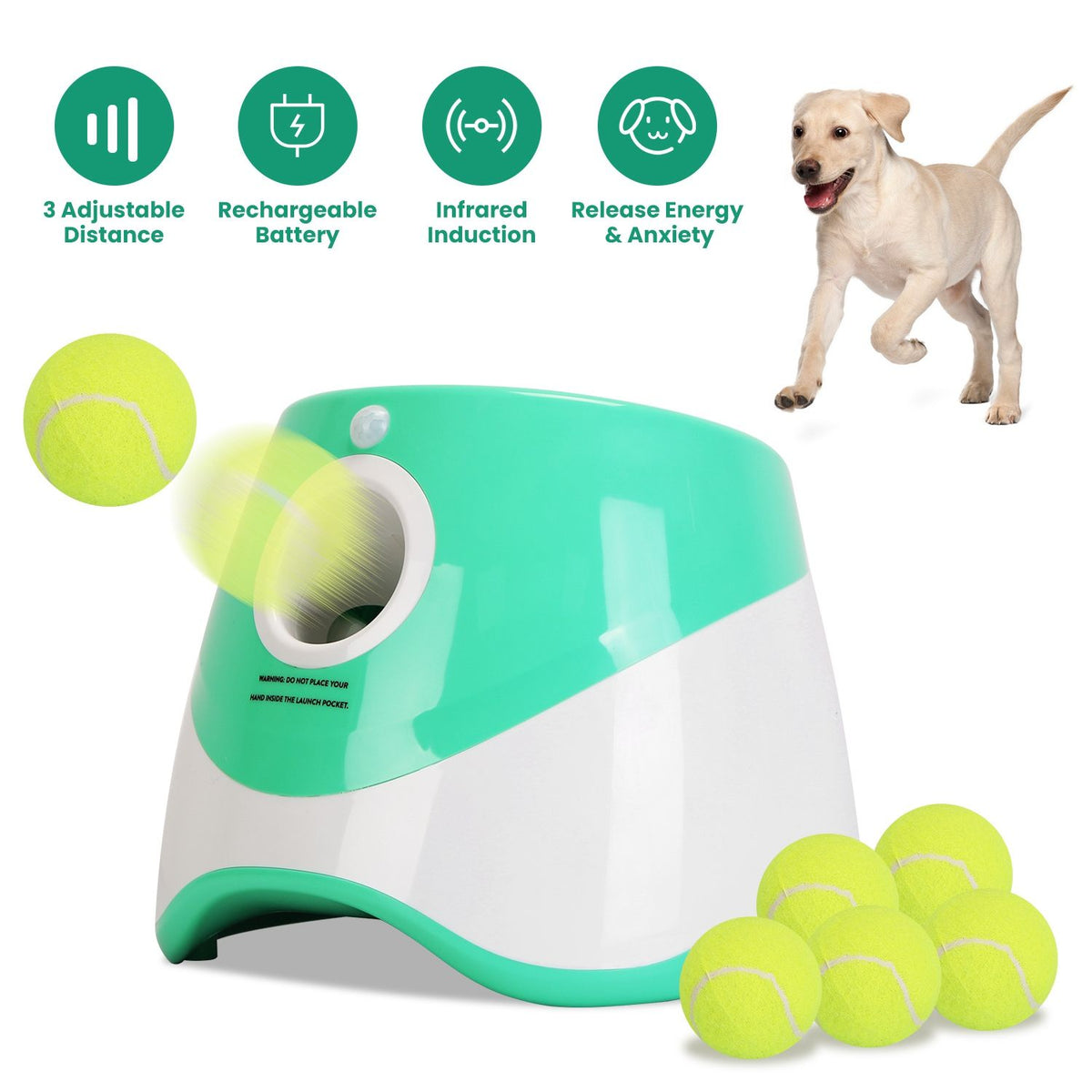 automatic dog ball launcher included 6 tennis balls dog with 3 adjustable launch distance interactive ball thrower fetch machine for small medium dogs