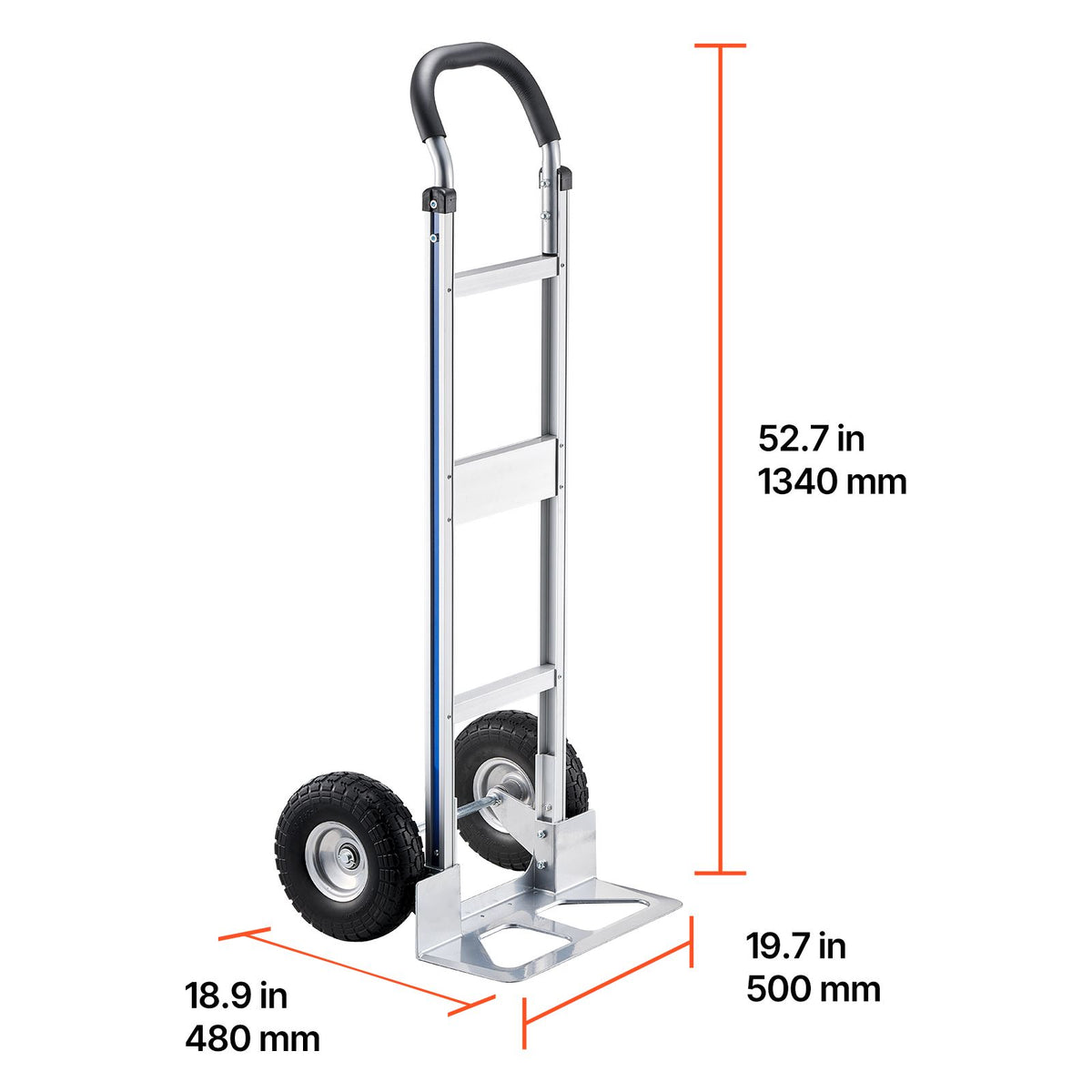 Hand Truck, 500 lbs Load Capacity, Heavy-Duty Hand Truck Dolly with Non-Slip Wheels & Handle, Aluminum Alloy Portable Trolley Dolly with Tie-down Strap for Moving Home, Office, Warehouse