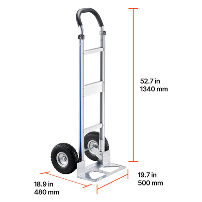 Hand Truck, 500 lbs Load Capacity, Heavy-Duty Hand Truck Dolly with Non-Slip Wheels & Handle, Aluminum Alloy Portable Trolley Dolly with Tie-down Strap for Moving Home, Office, Warehouse