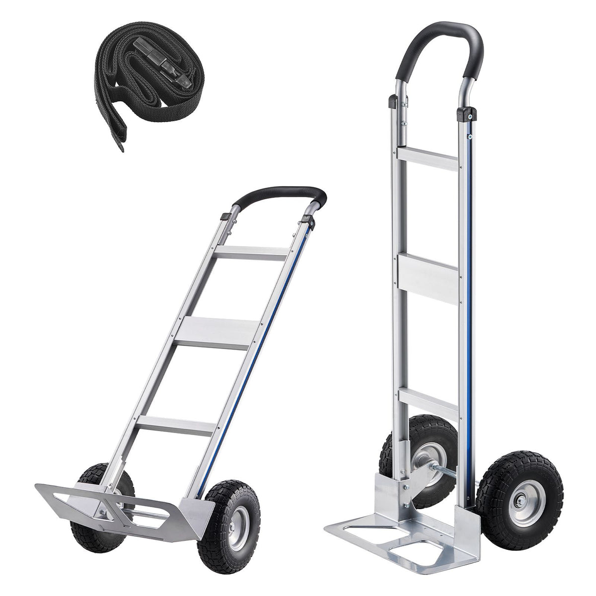 hand truck, 500 lbs load capacity, heavy-duty hand truck dolly with non-slip wheels & handle, aluminum alloy portable trolley dolly with tie-down strap for moving home, office, warehouse