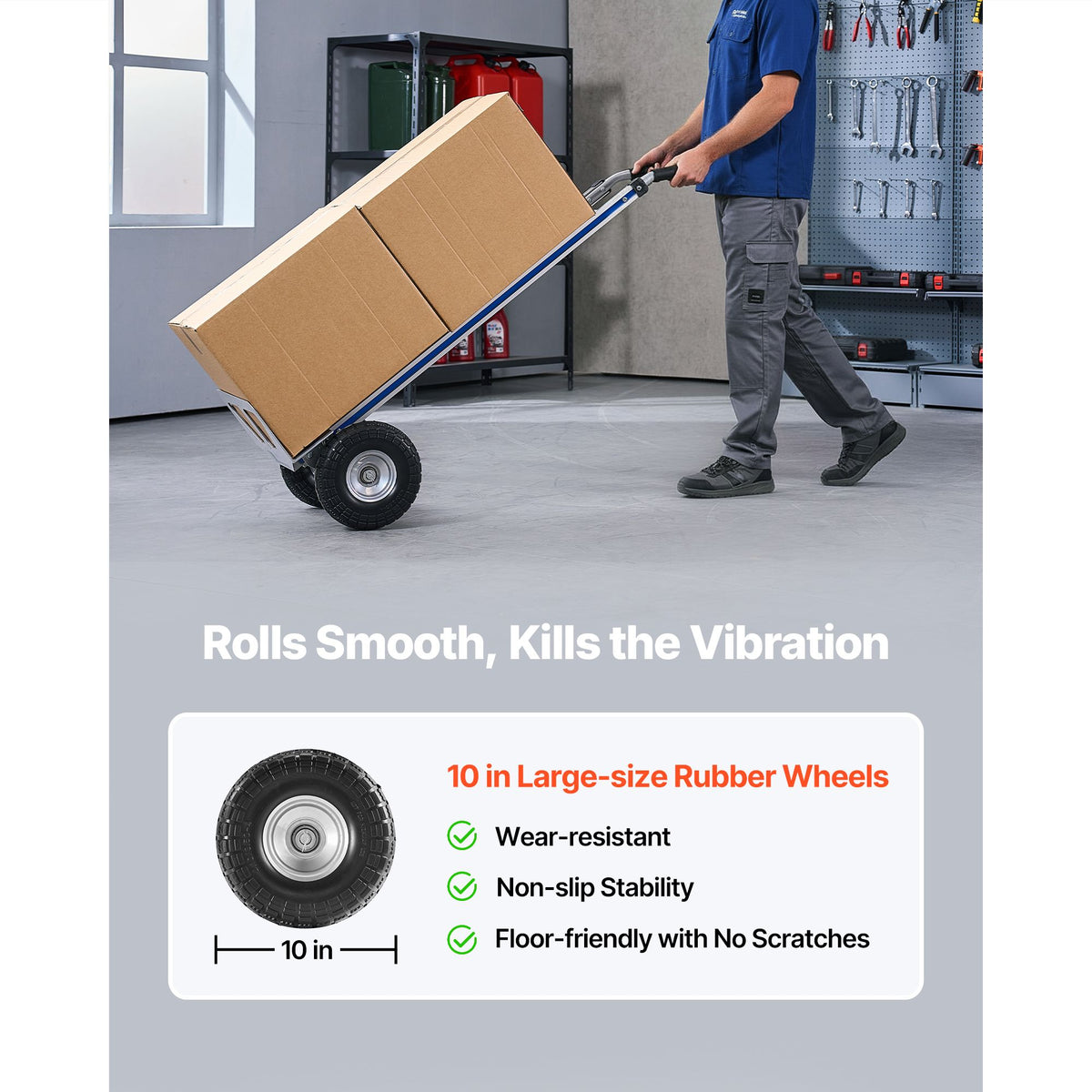 hand truck, 500 lbs load capacity, heavy-duty hand truck dolly with non-slip wheels & handle, aluminum alloy portable trolley dolly with tie-down strap for moving home, office, warehouse