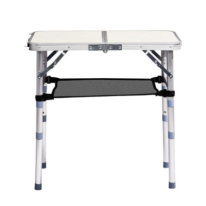 Portable Adjustable Height Folding Table with Mesh Storage Shelf – Lightweight Aluminum Camping Table, 2 Height Settings, Foldable Outdoor Picnic Table with Carry Handle for Patio,