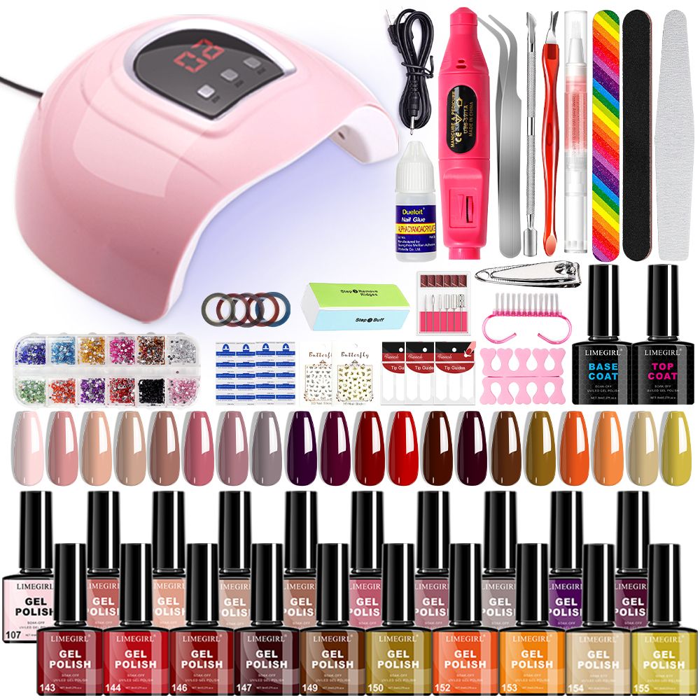 Gel Nail Kit with UV LED Lamp, Base & Top Coat, 20+ Gel Polish Colors, Nail Art Tools & Decorations, DIY Manicure Starter Set