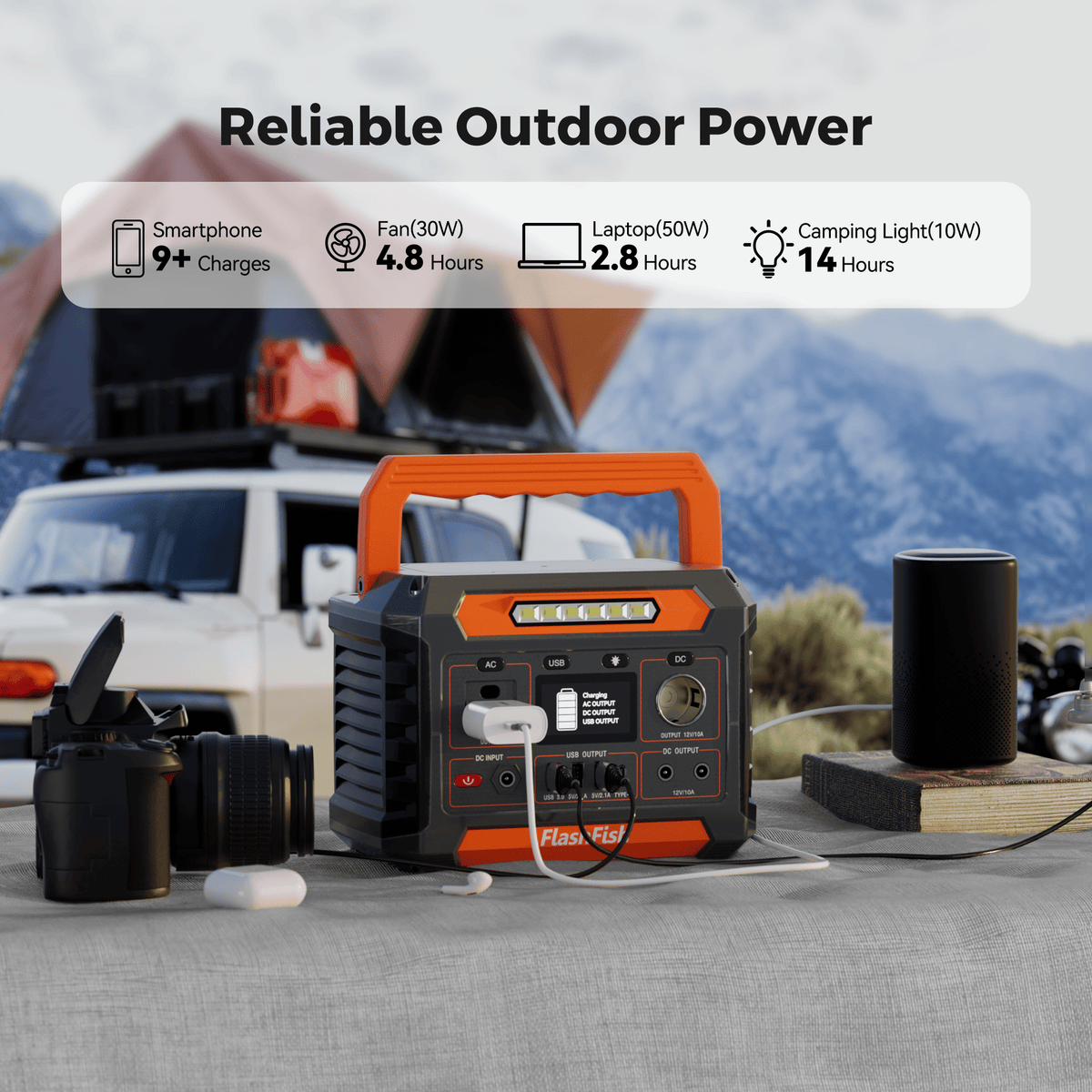 flashfish p66a 200w solar generator &foldable solar panel, portable power station battery pack with ac/usb/dc output, 144.3wh with multiple adapters for camping, gift home emergenc