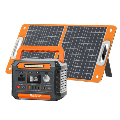 Flashfish P66A 200W Solar Generator &Foldable Solar Panel, Portable Power Station Battery Pack with AC/USB/DC Output, 144.3Wh with Multiple Adapters for Camping, Gift Home Emergenc