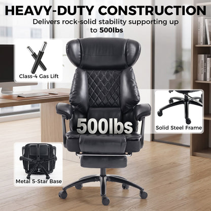Big and Tall Office Chair with Adjustable Headrest, 500 lbs, Wide Seat, Lumbar Support, Desk Chair, Footrest