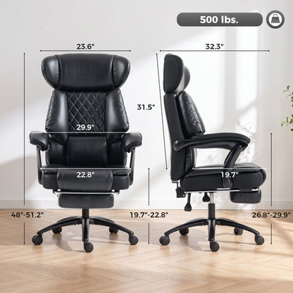 Big and Tall Office Chair with Adjustable Headrest, 500 lbs, Wide Seat, Lumbar Support, Desk Chair, Footrest