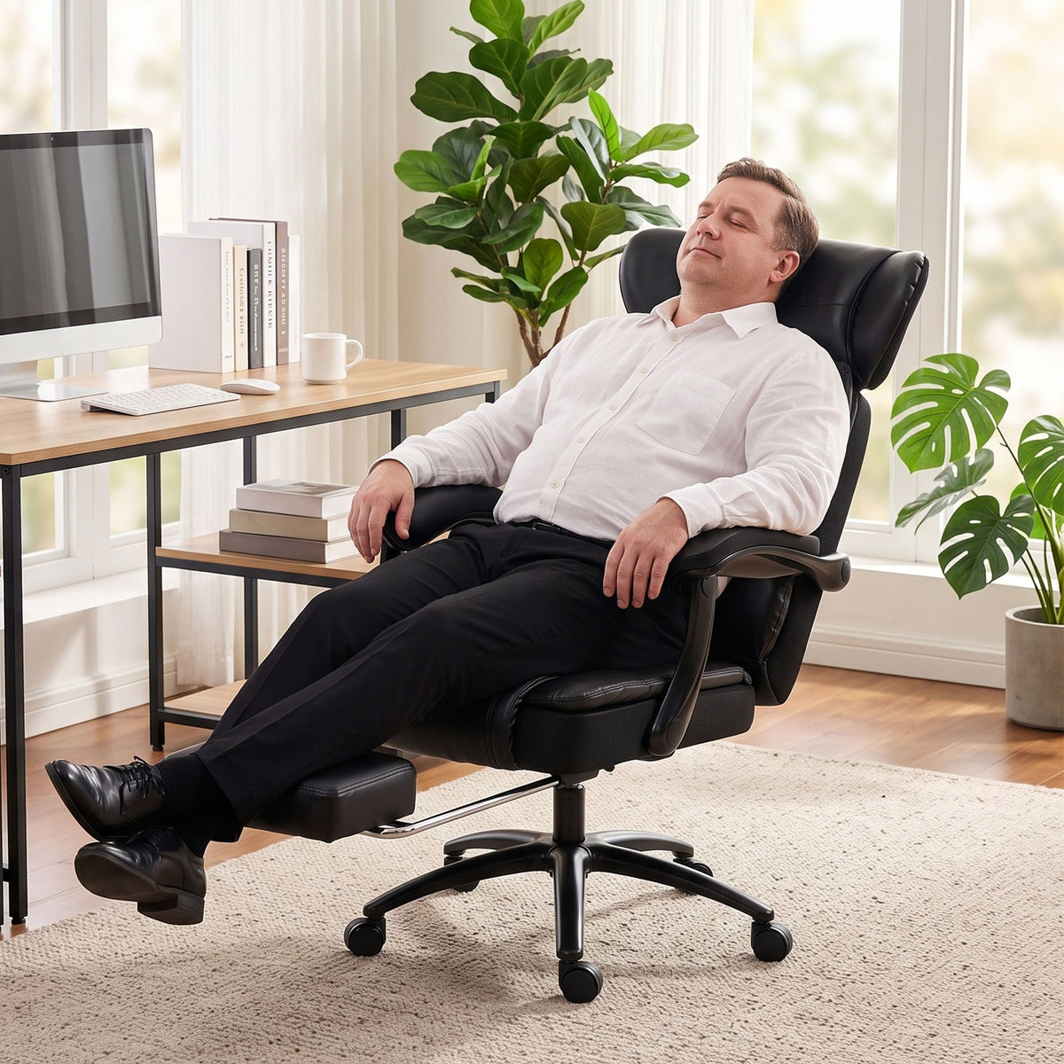 big and tall office chair with adjustable headrest, 500 lbs, wide seat, lumbar support, desk chair, footrest