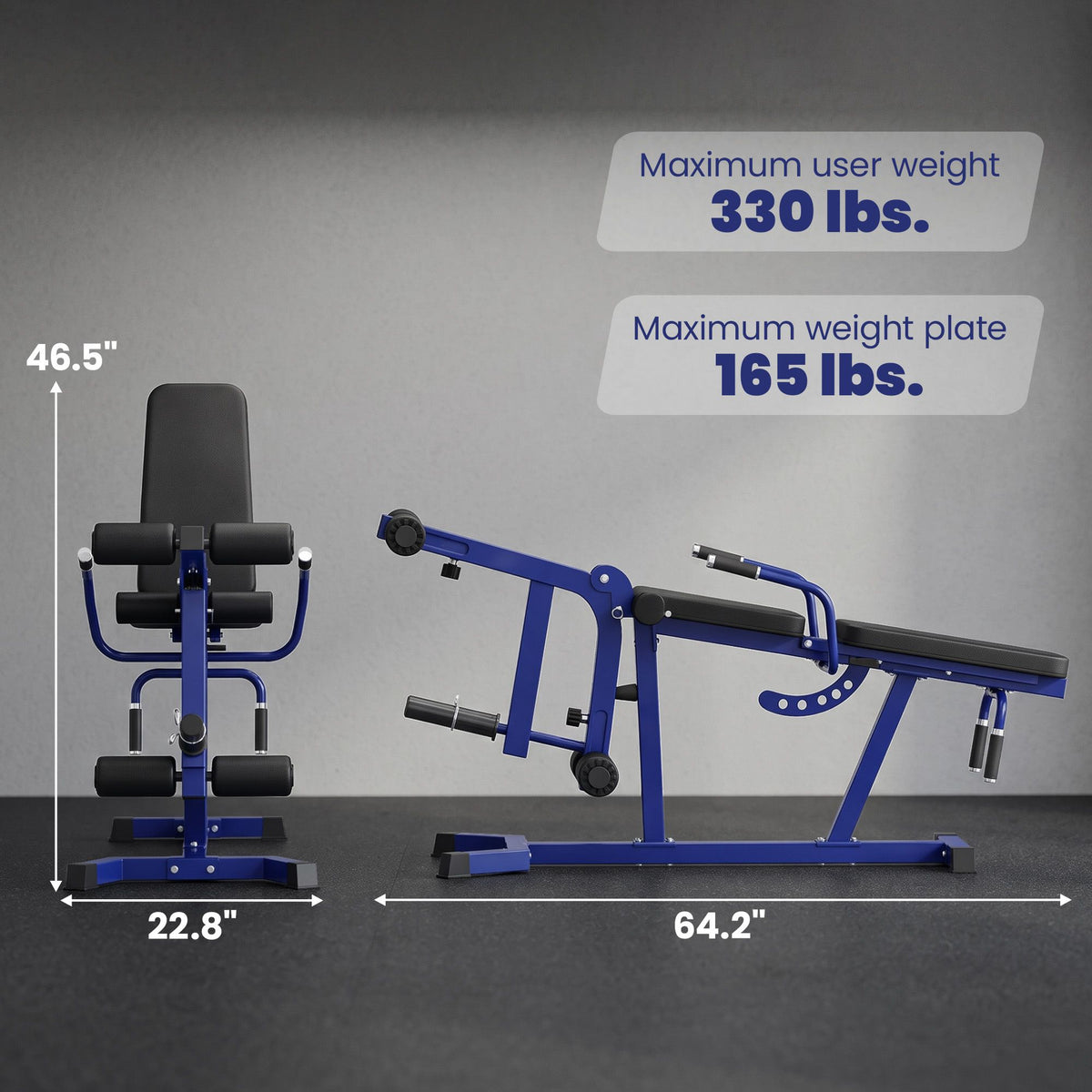 3-in-1 leg extension and curl machine, 660lbs heavy duty adjustable weight bench with leg developer, dark blue