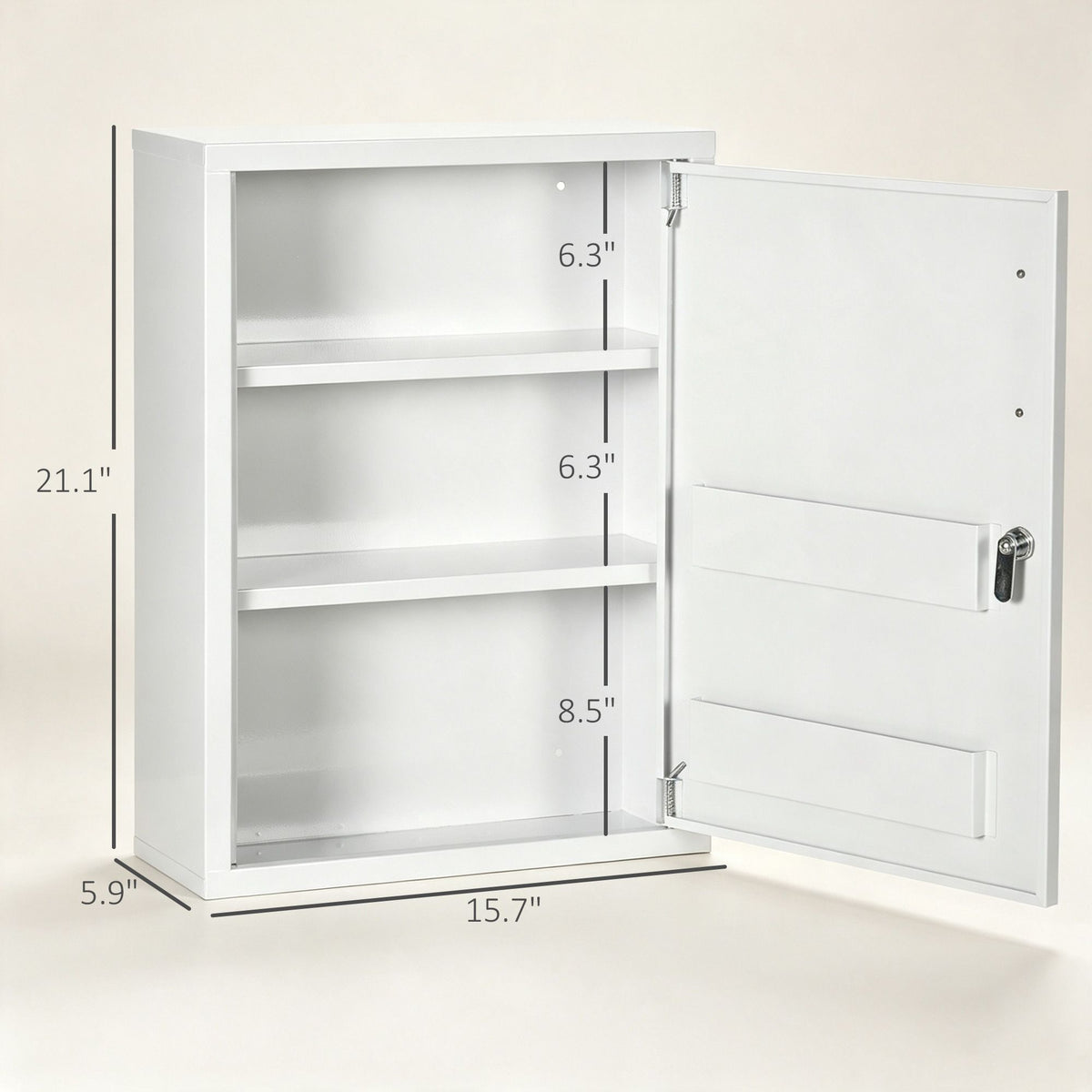 Bathroom Medicine Cabinet with Shelves Inside & On Door, Locking Medical Cabinet, First Aid Bathroom Wall Cabinet White