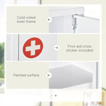 Bathroom Medicine Cabinet with Shelves Inside & On Door, Locking Medical Cabinet, First Aid Bathroom Wall Cabinet White